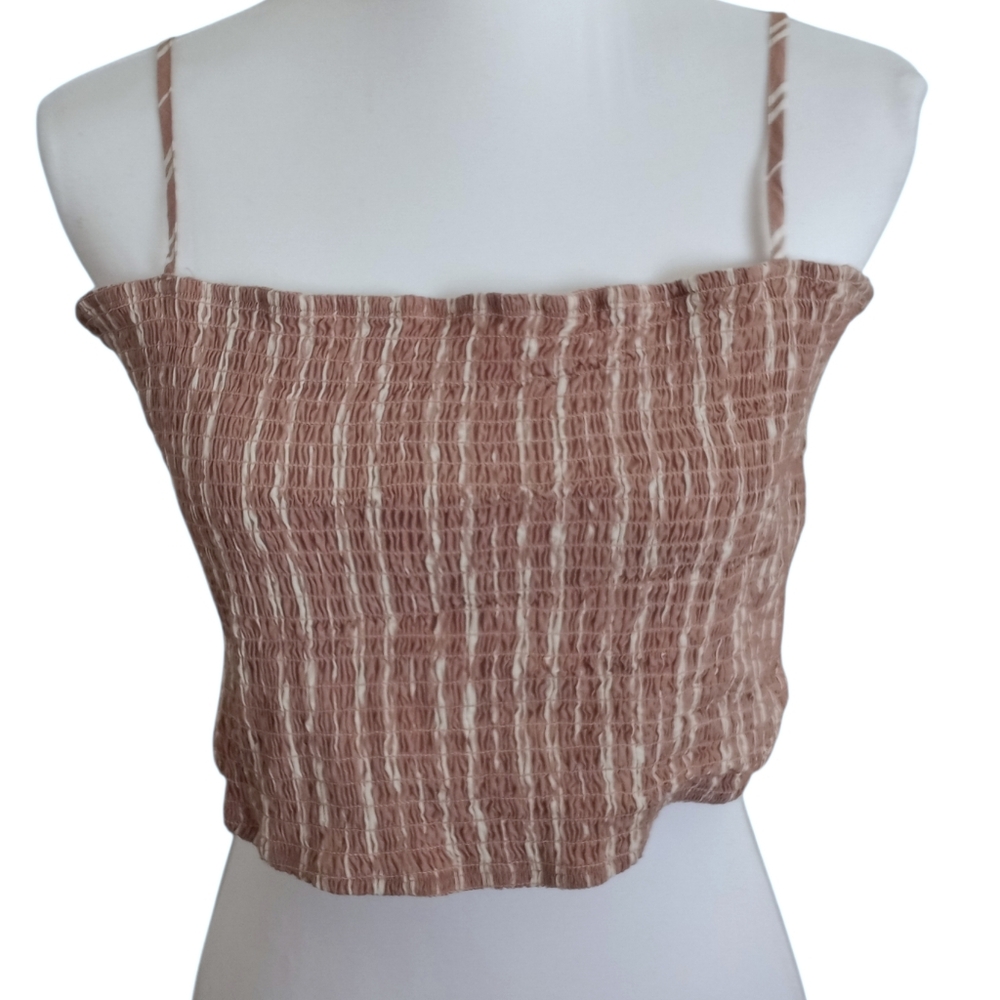 American Eagle Outfitters Brown and White Smocked Camisole Sz.L EUC.